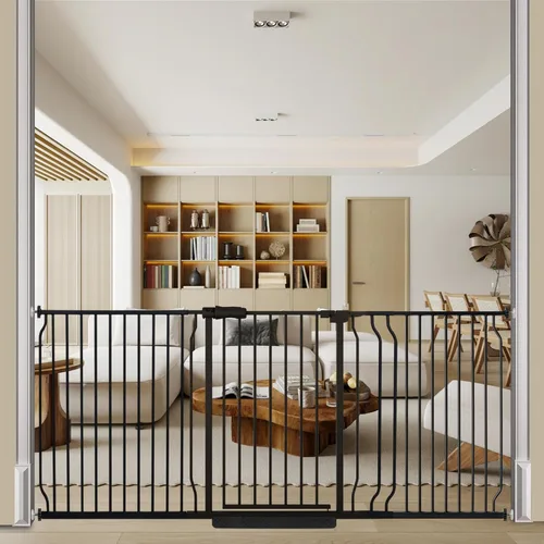 Miniatura 20 de Puerta extra ancha para bebé, puerta extra alta para perros, para escaleras, puertas, tensión de metal blanco, puertas de seguridad para mascotas