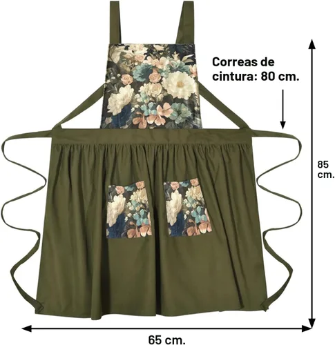 Miniatura 2 de Delantal Vintage Lindo para Mujer con Bolsillos, Delantal con Espalda Cruzada para Cocinar, Hornear, Cocina, Jardinería Verde oliva