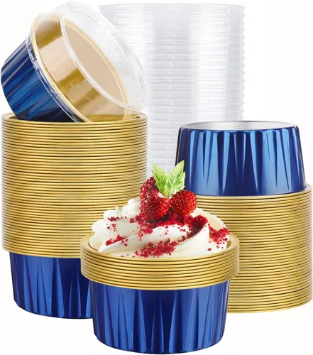 Miniatura 9 de EUSOAR Forros para cupcakes para hornear, 50 forros para magdalenas de 5 onzas, moldes de papel de aluminio desechables, recipientes de postre, 5