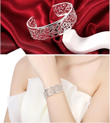 Miniatura 6 de KACON Pulsera de plata de ley 925, brazalete abierto simple de moda para mujeres y niñas