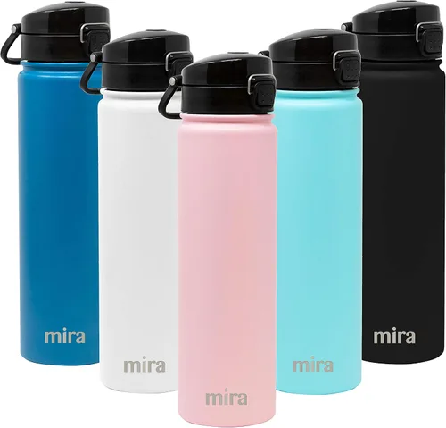 Miniatura 10 de MIRA - Botella de agua de acero inoxidable con tapa y popote sin BPA; cuenta con aislamiento al vacío que mantiene el frío durante 24 horas