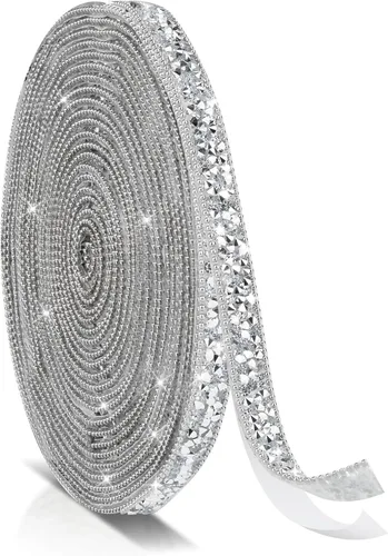 Miniatura 9 de Cintas autoadhesivas de diamantes de imitación de 5 yardas, tiras de diamantes de imitación plateadas, calcomanías de diamantes de imitación