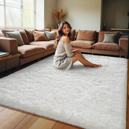 Miniatura 5 de HOMORE - Alfombra para sala de estar 5x8, alfombra mullida moderna, alfombras de pelo rizado para dormitorio, alfombra súper suave y cómoda, lindas