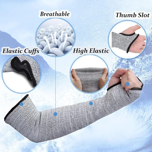 Miniatura 9 de Cut Resistant Sleeves Level 5 Arm Protection Sleeve with Thumb Slot Grey Gardening Sleeves for Women Men 14.0 in(1 par)-gris