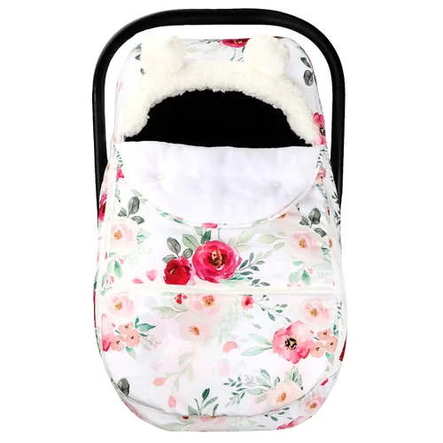 Fundas de asientos de automóvil para bebés de invierno, funda de asiento de automóvil con flores para niñas, funda acogedora y cálida con
