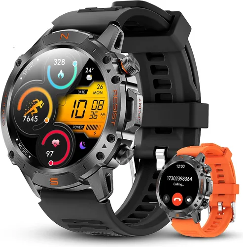 WalkerFit Reloj inteligente para hombres, pantalla AMOLED redonda de 1.43", 5 ATM resistente al agua, monitor de frecuencia cardíaca y sueño,