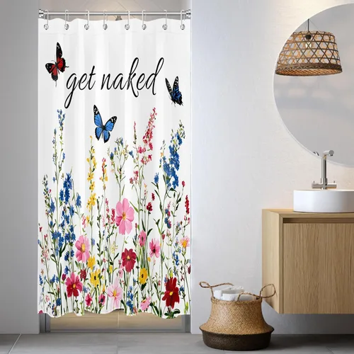 Miniatura 5 de LB Get Naked - Cortina de ducha pequeña de 48 x 68 pulgadas, forro de cortina de ducha de tamaño medio azul y rosa, cortinas de ducha estrechas
