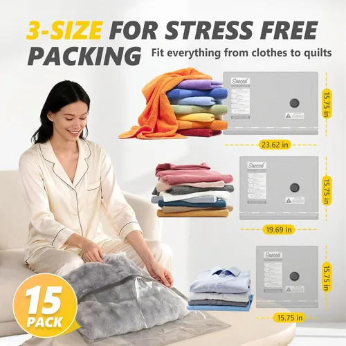 Miniatura 3 de 15 Pack Travel Vacuum Bags with Electric Pump, 70KPa Vacuum Storage Bags for Clothing, Reusable Space Saver Bags for Suitcase, Travel & Home