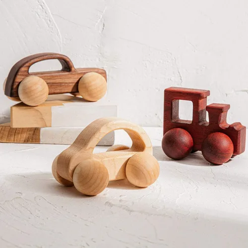 Miniatura 7 de 2 piezas de sonajero de madera orgánica coches de madera de empuje juguetes Montessori educativos de madera natural juguetes inspirados bebé recién