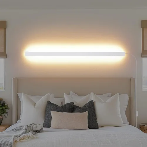 Miniatura 15 de KELUOLY Lámparas de pared modernas con enchufe, aplique de pared LED negro mate de 31.4 pulgadas, lámpara de pared interior acrílica cálida blanca