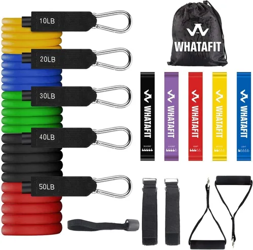 WHATAFIT Bandas de resistencia, bandas de ejercicio, bandas de resistencia para entrenamiento, bandas de entrenamiento con asas para hombres y