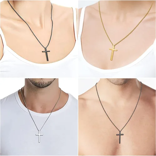 Miniatura 3 de Collar de cruz para hombre, cadena colgante de acero inoxidable, joyería de cadena, relleno de calcetín de Navidad, bautismo cristiano, regalos