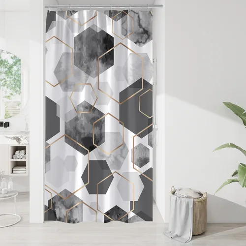 Miniatura 17 de Litabel Juego de cortinas de ducha impermeables, decoración geométrica moderna, de tela abstracta, para baño, 72 x 72 pulgadas Azul