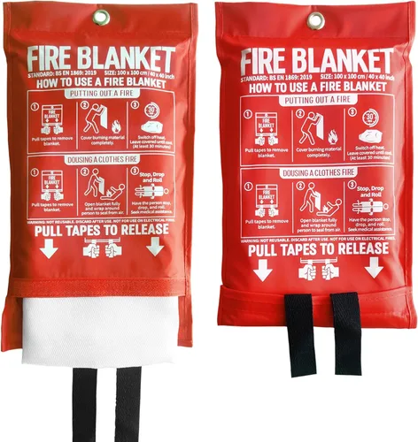 Manta de fuego para cocina y hogar, 40 x 40 pulgadas, manta de emergencia de fibra de vidrio, paquete de 2