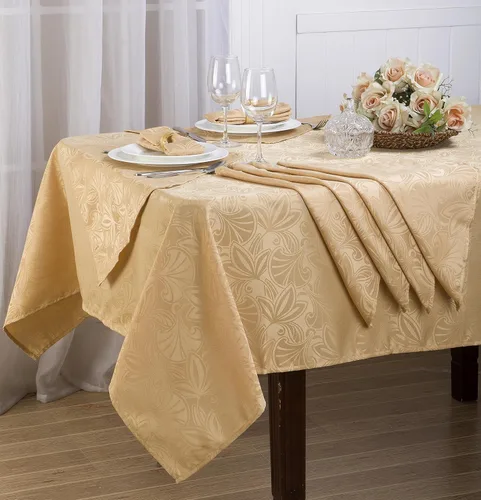 Miniatura 4 de Royal Bedding Elaine - Juego de manteles de lujo y elegante con servilletas, mantel de cocina superior, 70 pulgadas, redondo, dorado