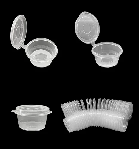 Miniatura 3 de OULIGET Vasos de Soufflé de Plástico, Vasos Desechables Transparentes para Salsa a Prueba de Fugas con Tapa Articulada, Utilizados para Varias