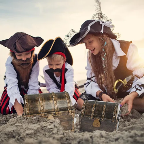 Miniatura 5 de Lingway Toys Cofre del Tesoro Pirata Grande para Niños Favorito del Maestro Caja de Almacenamiento de Colección de Tesoros con 2