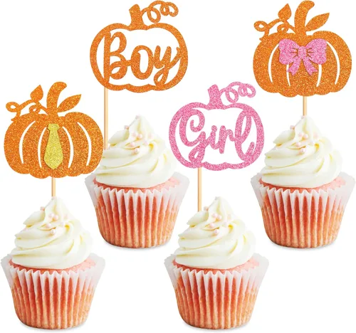 Miniatura 15 de Ercadio Paquete de 24 adornos de calabaza para cupcakes con purpurina de cosecha de otoño, calabaza, cupcakes, decoraciones para calabaza, tema
