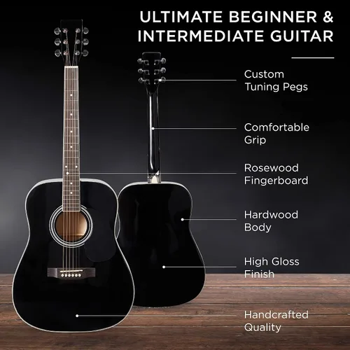 Miniatura 4 de Best Choice Products Juego de iniciación de guitarra acústica de madera para principiantes, de 41 pulgadas, con bolsa para conciertos, correa, Negro