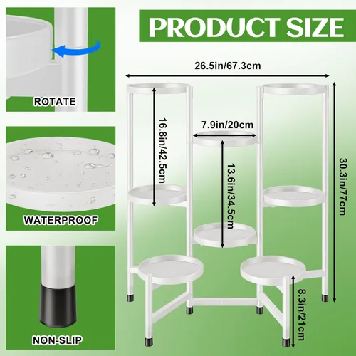 Miniatura 2 de Soporte alto para plantas de 8 niveles para interiores, soportes escalonados para plantas al aire libre para múltiples plantas, soporte plegable