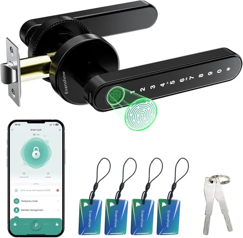 Miniatura 10 de Cerradura de puerta por huella dactilar, perilla biométrica con teclado, entrada sin llave, cerradura de puerta 5 en 1 para dormitorios