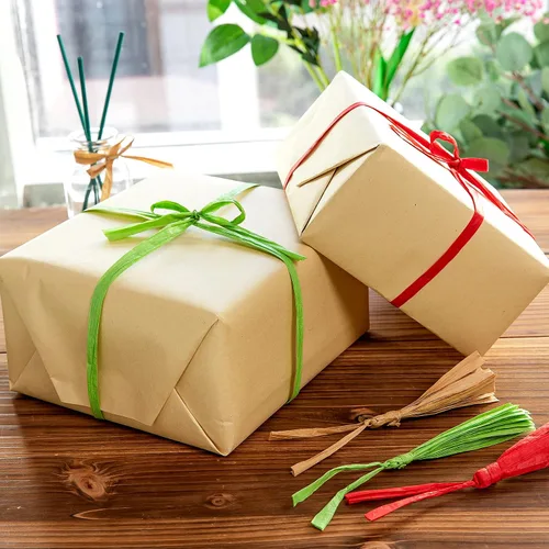 Miniatura 7 de Whaline Cinta de papel de rafia de 229 yardas, papel de embalaje de papel kraft de Navidad, cordel, festival, envoltura de regalos, cinta