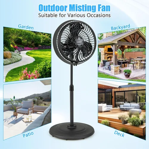 Miniatura 9 de COSTWAY Ventilador de nebulización para exteriores, ventilador de pedestal oscilante de 16 pulgadas con altura ajustable, 3 niveles de niebla, 3