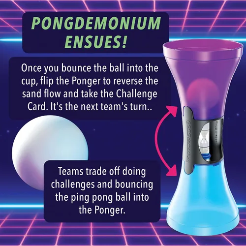 Miniatura 5 de MindWare Juego de fiesta Pongdemonium – Desafío de acción de ritmo rápido con temporizador, pelota rebotante y 55 cartas – Divertido juego