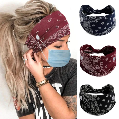 Miniatura 11 de Diadema con botones bohemios, bandas anchas anudadas, diademas elásticas para enfermeras, bandas para la cabeza para mujeres, para entrenamiento