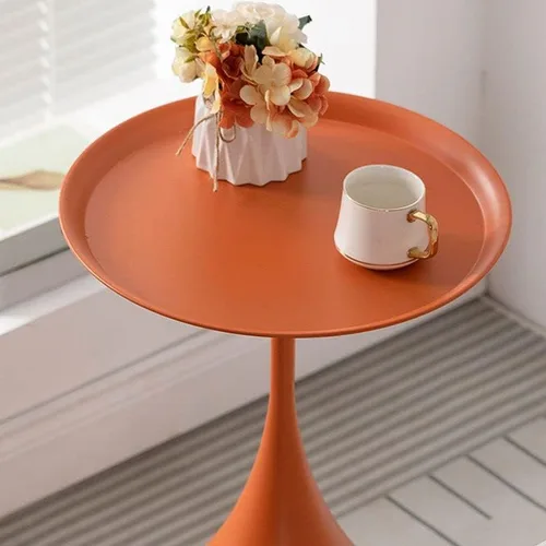 Miniatura 2 de Mesa auxiliar de café, mesa redonda de metal de estilo moderno de mediados de siglo con base de pedestal para sala de estar, juego de 1 color blanco