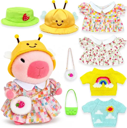 Miniatura 10 de Capybara Peluche con 9 piezas de Ropa y Accesorios, 10.2 pulgadas Lindo Animal de Peluche Capybara, Juguetes de Peluche para Vestir, Lindos Peluches
