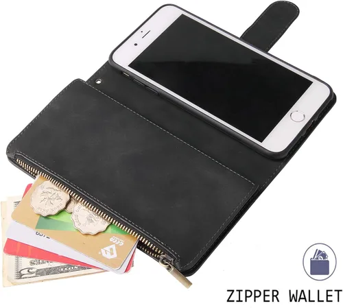 Miniatura 4 de UEEBAI - Cartera clásica de cuero sintético con cierre magnético, funda de iPhone con cierre