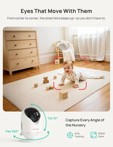 Miniatura 5 de Dr.Care VistaView Monitor inteligente WiFi de 5 pulgadas para bebé, control de aplicación de cámara 2K y pantalla dividida de 1080P, detección