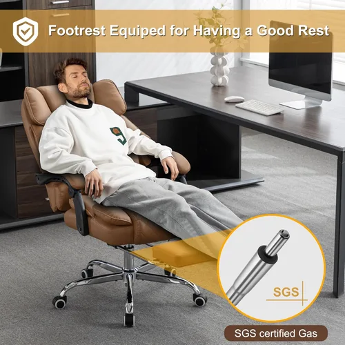 Miniatura 5 de Silla de oficina ejecutiva de masaje amasado con calefacción, silla de oficina reclinable de 90-135° con reposapiés, silla de escritorio