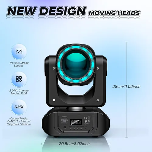 Miniatura 7 de U`King Foco LED de 108W con cabezal móvil y prisma giratorio de 18 facetas, luces de escenario para DJ con 10 gobos y haz de luz de 8