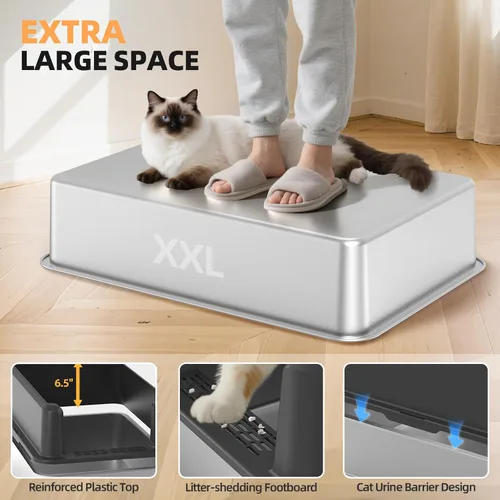 Miniatura 3 de WoofiGo Caja de arena cerrada de acero inoxidable para gatos con tapa, caja de arena extra grande XL para gatos grandes, bandeja de arena de metal