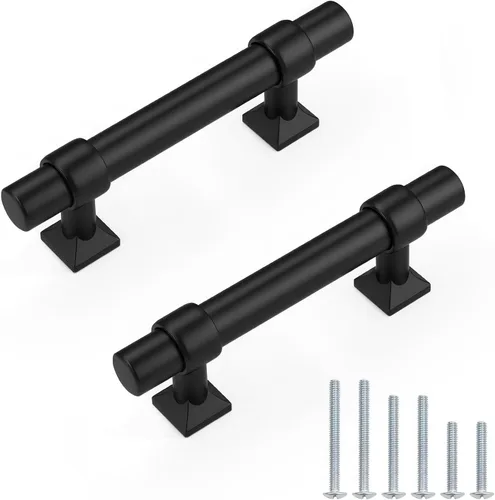Miniatura 21 de Paquete de 5 pomos de gabinete negro mate, tiradores de gabinete de un solo agujero para cocina y baño, manija de barra en T de acero inoxidable