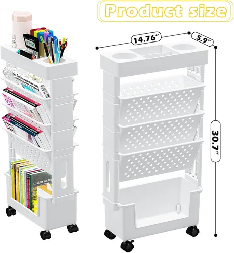 Miniatura 4 de Estantería de almacenamiento de 5 niveles, carrito utilitario rodante, estantes de almacenamiento movibles multifuncionales con ruedas