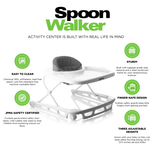 Miniatura 5 de Andadera Joovy Spoon con centro de actividades para bebé con tres alturas ajustables, bandeja extra grande y capacidad de peso de 13.6 kg - Carbón
