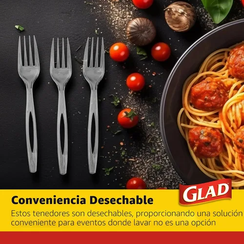 Miniatura 3 de Tenedores de plástico transparente Glad, juego de cubiertos desechables resistentes de tamaño estándar, tenedor desechable transparente, paquete