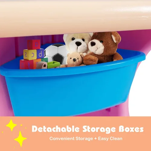 Miniatura 3 de Honey Joy Juego de mesa y silla para niños, mesa de actividades de plástico para niños y 2 sillas con contenedores de almacenamiento, juego de Rosa