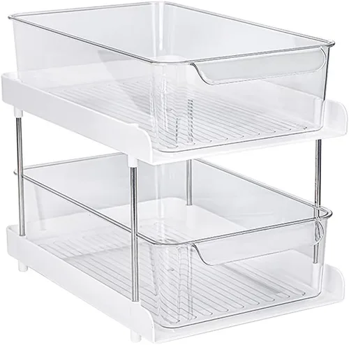 Xicennego Cajón de almacenamiento deslizante apilable de 2 niveles, estante de almacenamiento de especias de cocina, almacenamiento de cosméticos,