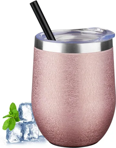 Miniatura 21 de Vaso de vino aislado de 12 onzas con tapa y pajita, vaso de vino de acero inoxidable sin tallo de doble pared, vaso de vino al vacío a granel