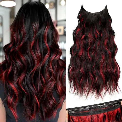 Miniatura 52 de KooKaStyle - Extensiones de cabello con hilo invisible, diadema transparente, ajustables, 4 clips fijadores, cabello largo y ondulado de 12