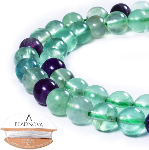 Miniatura 98 de Cuentas de ónix negro BEADNOVA con cuentas de cristal natural, piedras preciosas, redondas, sueltas, curativas de energía con cordón elástico de 01)