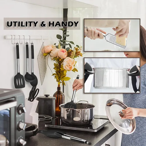 Miniatura 5 de E-far - Juego de utensilios de cocina de silicona, juego de 30 utensilios de cocina con soporte, espátulas de cocina resistentes al calor, cucharón