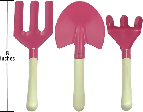 Miniatura 4 de Juego de herramientas de jardinería para niños con sombrero de sol a juego (rosa)