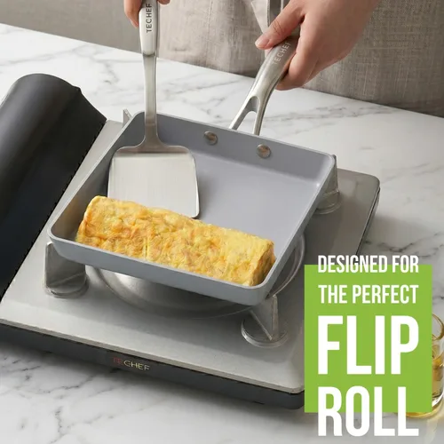 Miniatura 3 de TECHEF - CeraTerra - Sartén de cerámica antiadherente Tamagoyaki para tortilla japonesa, sartén para huevos, sin PTFE, PFAS y PFOA), listo