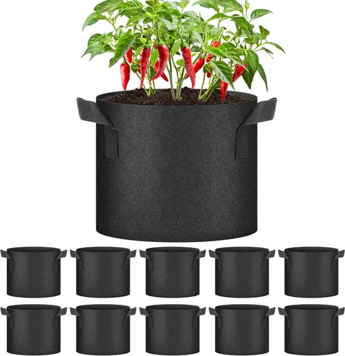 Miniatura 22 de HealSmart Paquete de 10 bolsas de cultivo de plantas de 3 galones, macetas plantadoras de tomate con asas, tela no tejida de aireación, maceta