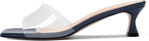 Miniatura 2 de MODENCOCO Sandalias de tacón bajo con puntera abierta para mujer, estilo casual, con patente transparente, de 2 pulgadas